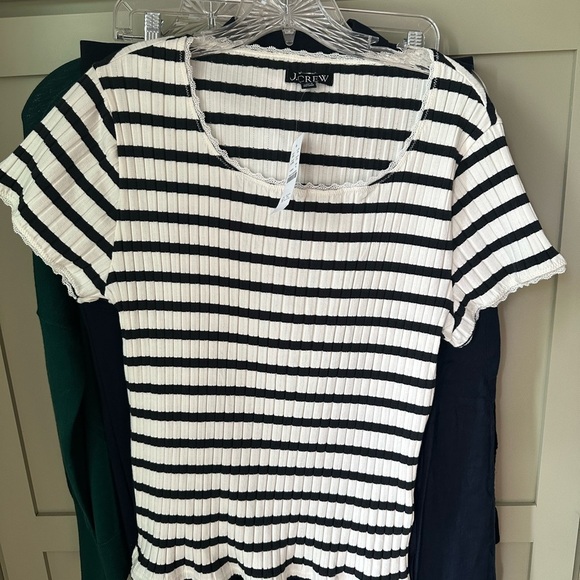 J. Crew Tops - NWT J. Crew Black & White Striped Women's Lace Trimmed Top, SZ XL